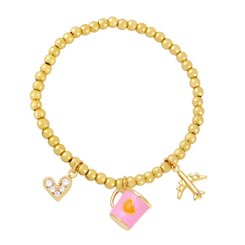 Wholesale Cute Niche Airplane Love Cup Pendant Beaded Bracelet
